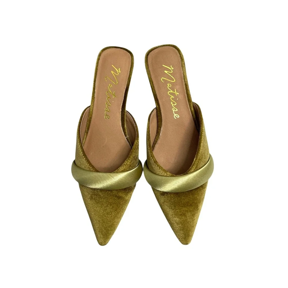 MATISSE Kellan velvet Kitten Heel Slip On Pointed Toe Mules Size 6 green chic - Picture 4 of 12